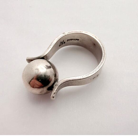 Vintage 70s Andreas Mikkelsen AJ Danish Modernist Sterling Silver Sphere Ring - Picture 4 of 9